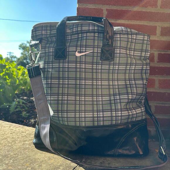 Nike Plaid and Patent Tote Gym Bag - Picture 1 of 5